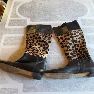 Isaac mizrahi boots in animal print - definitely worn with some scuff on soles